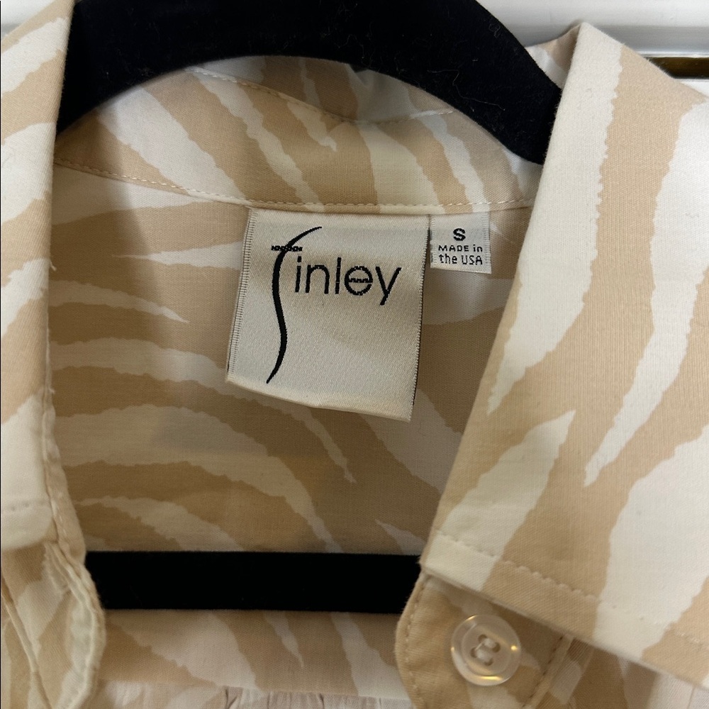 Finley Cream Miller Zebra Print Button-Up Shirt Dress, Size Small - Picture 4 of 6
